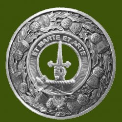 Bain Clan Crest Thistle Round Stylish Pewter Clan Badge Plaid Brooch