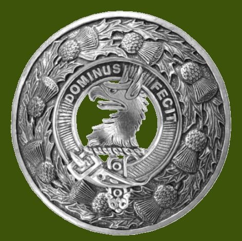 Image 0 of Baird Clan Crest Thistle Round Stylish Pewter Clan Badge Plaid Brooch