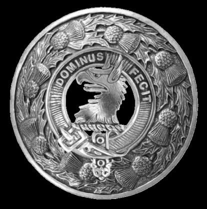 Image 0 of Baird Clan Crest Thistle Round Sterling Silver Clan Badge Plaid Brooch