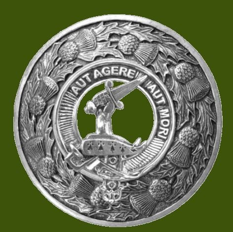 Image 0 of Barclay Clan Crest Thistle Round Stylish Pewter Clan Badge Plaid Brooch