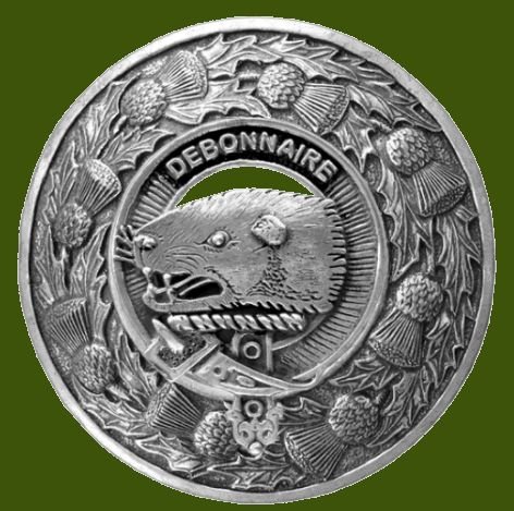 Image 0 of Bethune Clan Crest Thistle Round Stylish Pewter Clan Badge Plaid Brooch
