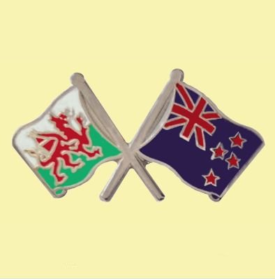 Image 0 of Wales New Zealand Crossed Country Flags Friendship Enamel Lapel Pin Set x 3