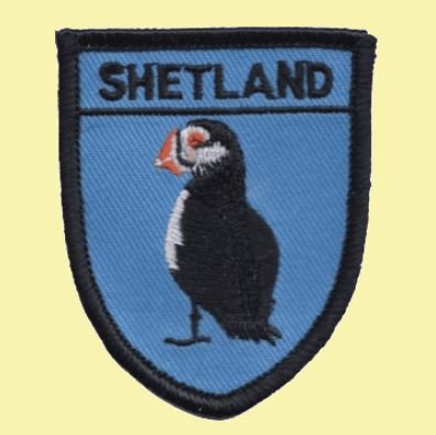 Image 0 of Shetland Puffin Bird Shield Embroidered Cloth Patch Set x 3