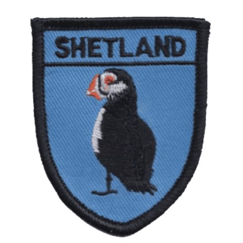 Image 1 of Shetland Puffin Bird Shield Embroidered Cloth Patch Set x 3