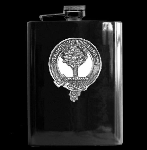 Image 0 of Anderson Clan Badge Black Stainless Steel Silver Clan Crest 8oz Hip Flask