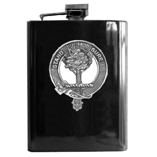 Image 1 of Anderson Clan Badge Black Stainless Steel Silver Clan Crest 8oz Hip Flask