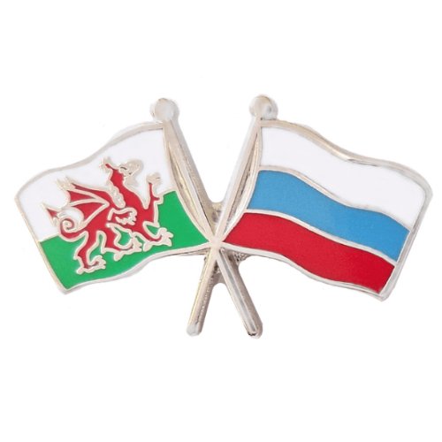 Image 1 of Wales Russia Crossed Country Flags Friendship Enamel Lapel Pin Set x 3