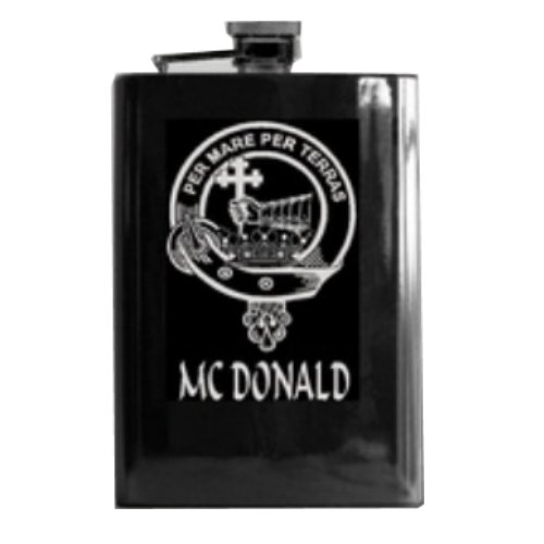 Image 1 of Clan Badge Lasered Black Stainless Steel Clan Crest 8oz Hip Flask