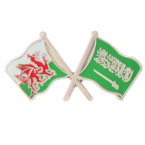 Image 1 of Wales Saudi Arabia Crossed Country Flags Friendship Enamel Lapel Pin Set x 3