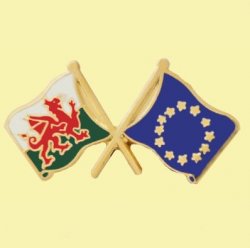 Wales European Union Crossed Country Flags Friendship Enamel Lapel Pin Set x 3