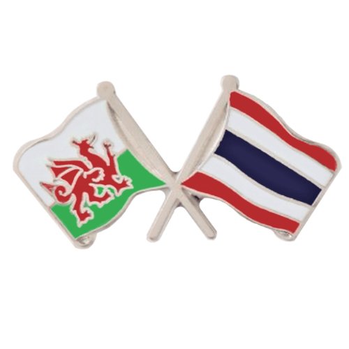 Image 1 of Wales Thailand Crossed Country Flags Friendship Enamel Lapel Pin Set x 3