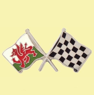 Image 0 of Wales Black White Checkered Crossed Flags Friendship Enamel Lapel Pin Set x 3