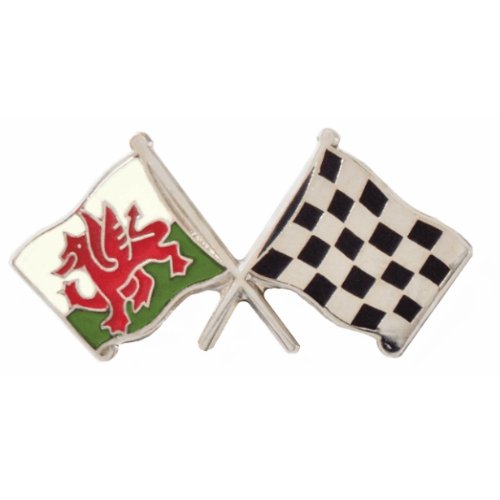 Image 1 of Wales Black White Checkered Crossed Flags Friendship Enamel Lapel Pin Set x 3