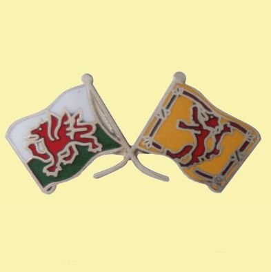 Image 0 of Wales Lion Rampant Crossed Flags Friendship Enamel Lapel Pin Set x 3