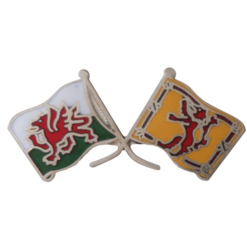Image 1 of Wales Lion Rampant Crossed Flags Friendship Enamel Lapel Pin Set x 3