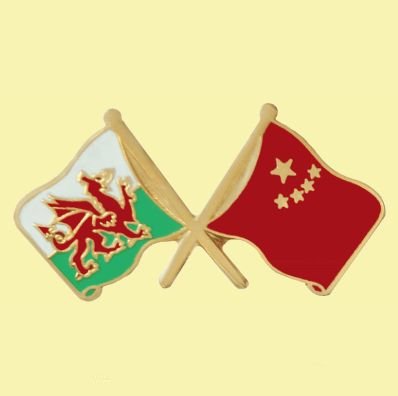 Image 0 of Wales China Crossed Country Flags Friendship Enamel Lapel Pin Set x 3