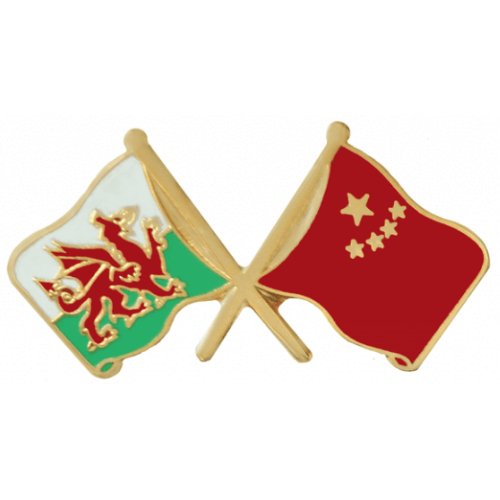 Image 1 of Wales China Crossed Country Flags Friendship Enamel Lapel Pin Set x 3