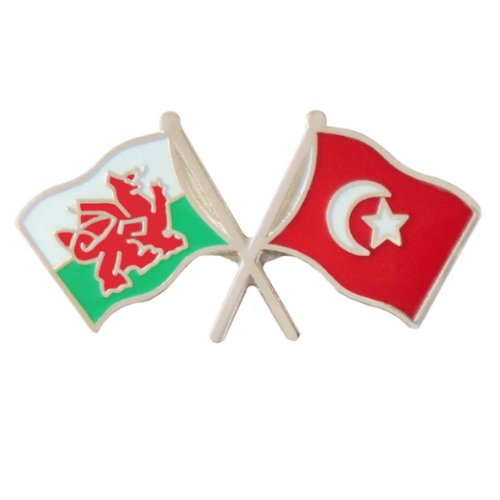 Image 1 of Wales Turkey Crossed Country Flags Friendship Enamel Lapel Pin Set x 3