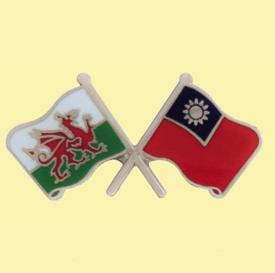Image 0 of Wales Taiwan Crossed Country Flags Friendship Enamel Lapel Pin Set x 3