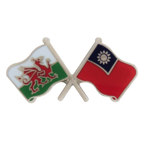 Image 1 of Wales Taiwan Crossed Country Flags Friendship Enamel Lapel Pin Set x 3