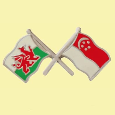 Image 0 of Wales Singapore Crossed Country Flags Friendship Enamel Lapel Pin Set x 3