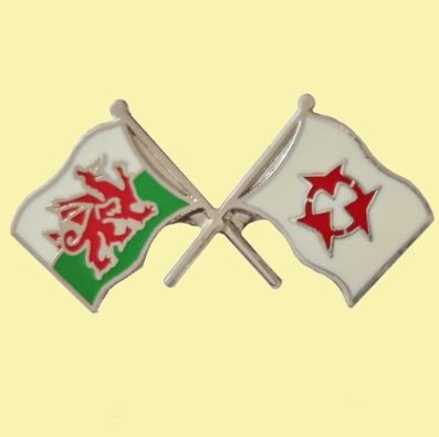 Image 0 of Wales Oita Prefecture Japan Crossed Flags Friendship Enamel Lapel Pin Set x 3