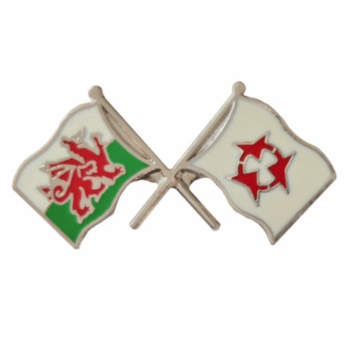 Image 1 of Wales Oita Prefecture Japan Crossed Flags Friendship Enamel Lapel Pin Set x 3