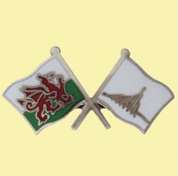 Wales Rhone Alps France Crossed Flags Friendship Enamel Lapel Pin Set x 3