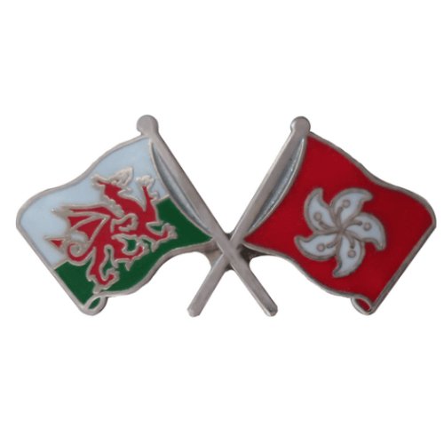 Image 1 of Wales Hong Kong Crossed Country Flags Friendship Enamel Lapel Pin Set x 3