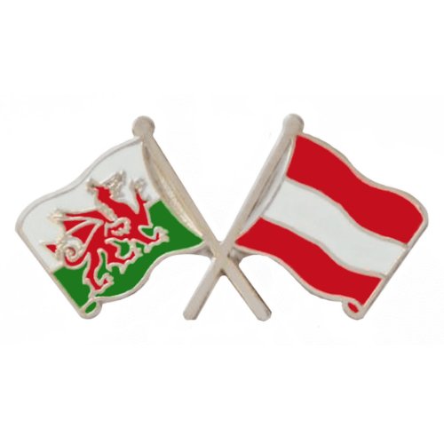 Image 1 of Wales Austria Crossed Country Flags Friendship Enamel Lapel Pin Set x 3