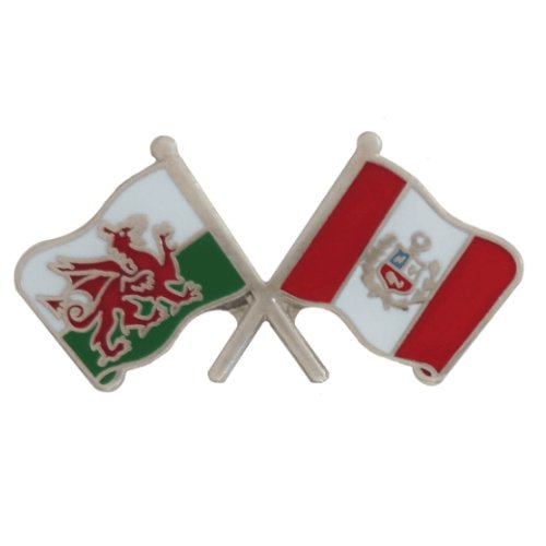 Image 1 of Wales Peru Crossed Country Flags Friendship Enamel Lapel Pin Set x 3