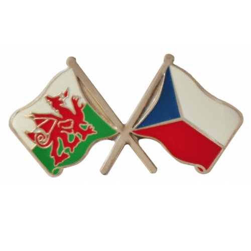 Image 1 of Wales Czech Republic Crossed Country Flags Friendship Enamel Lapel Pin Set x 3