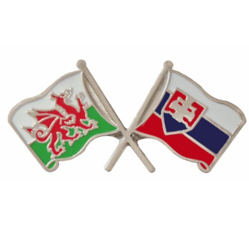 Image 1 of Wales Slovakia Crossed Country Flags Friendship Enamel Lapel Pin Set x 3