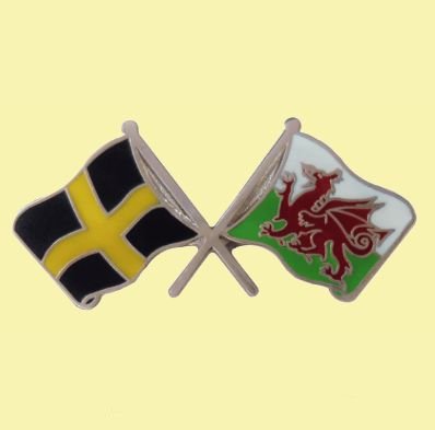 Image 0 of St David Wales Crossed Flags Friendship Enamel Lapel Pin Set x 3