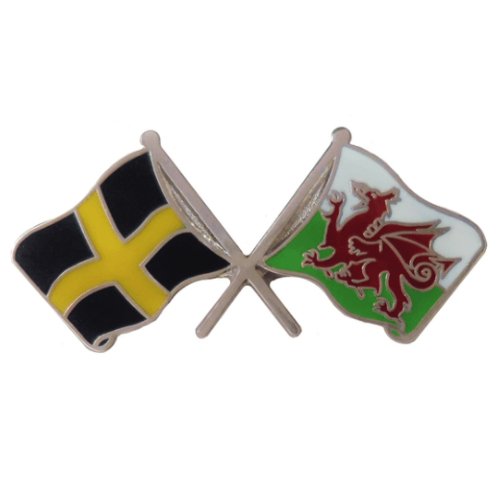 Image 1 of St David Wales Crossed Flags Friendship Enamel Lapel Pin Set x 3