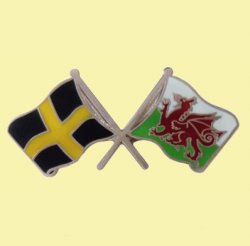 St David Wales Crossed Flags Friendship Enamel Lapel Pin Set x 3