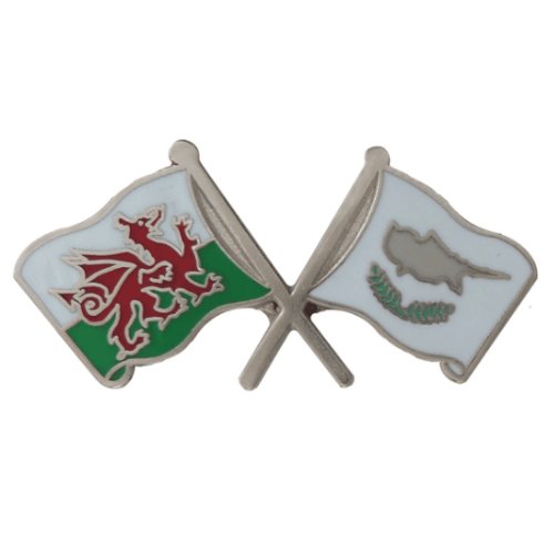 Image 1 of Wales Cyprus Crossed Country Flags Friendship Enamel Lapel Pin Set x 3