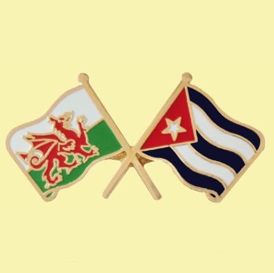 Image 0 of Wales Cuba Crossed Country Flags Friendship Enamel Lapel Pin Set x 3