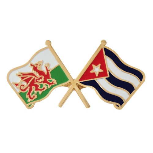 Image 1 of Wales Cuba Crossed Country Flags Friendship Enamel Lapel Pin Set x 3
