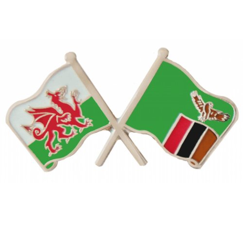 Image 1 of Wales Zambia Crossed Country Flags Friendship Enamel Lapel Pin Set x 3