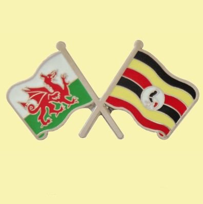 Image 0 of Wales Uganda Crossed Country Flags Friendship Enamel Lapel Pin Set x 3