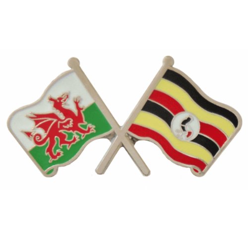 Image 1 of Wales Uganda Crossed Country Flags Friendship Enamel Lapel Pin Set x 3
