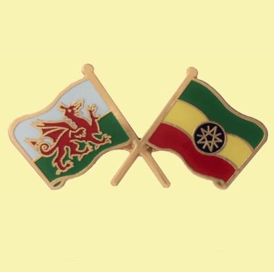 Image 0 of Wales Ethiopia Crossed Country Flags Friendship Enamel Lapel Pin Set x 3