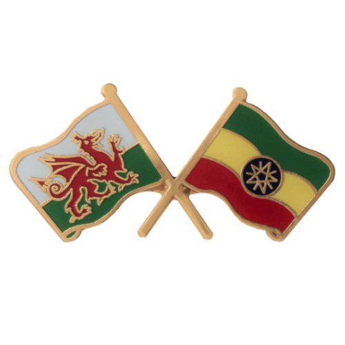 Image 1 of Wales Ethiopia Crossed Country Flags Friendship Enamel Lapel Pin Set x 3