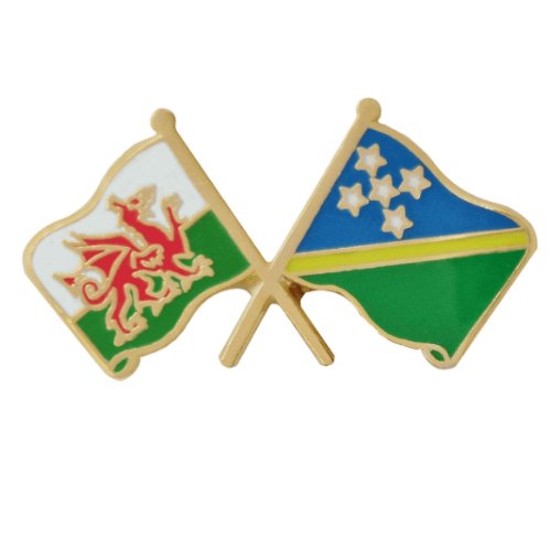Image 1 of Wales Solomon Islands Crossed Country Flags Friendship Enamel Lapel Pin Set x 3