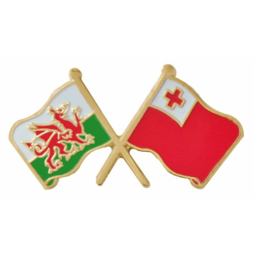 Image 1 of Wales Tonga Crossed Country Flags Friendship Enamel Lapel Pin Set x 3
