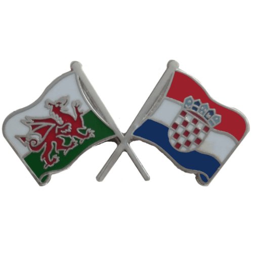Image 1 of Wales Croatia Crossed Country Flags Friendship Enamel Lapel Pin Set x 3