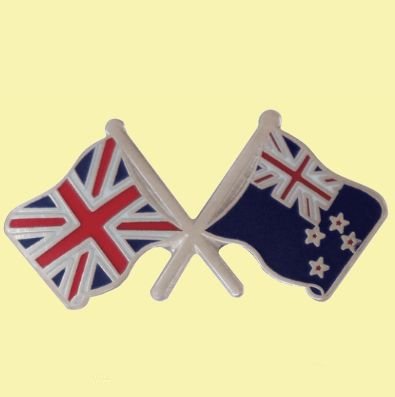 Image 0 of Union Jack New Zealand Crossed Country Flags Friendship Enamel Lapel Pin Set x 3