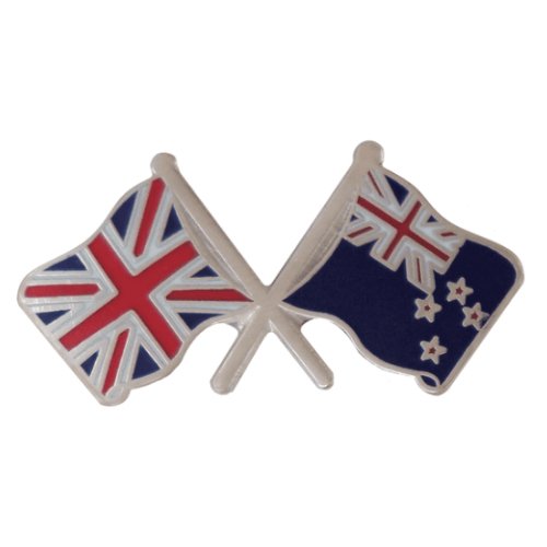 Image 1 of Union Jack New Zealand Crossed Country Flags Friendship Enamel Lapel Pin Set x 3