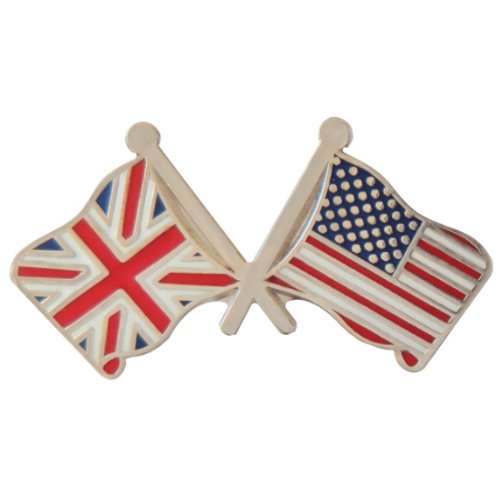 Image 1 of Union Jack United States Crossed Flags Friendship Enamel Lapel Pin Set x 3